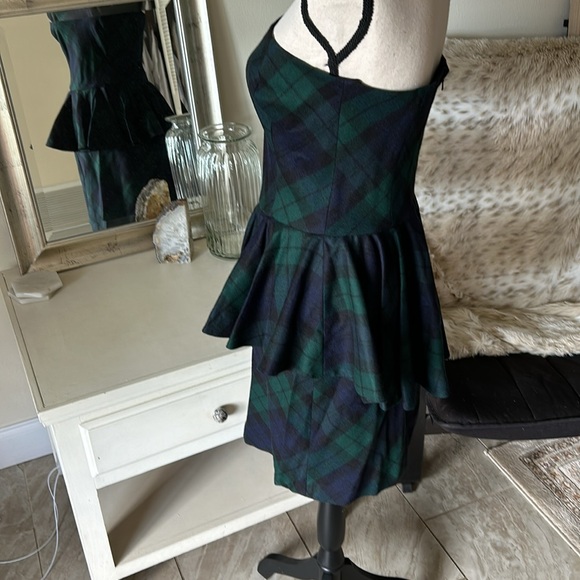 NWT VTG deadstock Rugby RL Tartan plaid peplum wool mini strapless Dress 10 - Picture 4 of 16